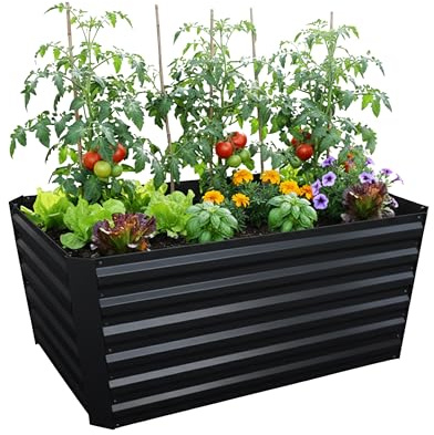 Relaxdays Hochbeet, verzinktes Metall, Blumen, Pflanzen & Gemüse, HBT: 60x120x60 cm, eckiges Pflanzenbeet, Farbauswahl