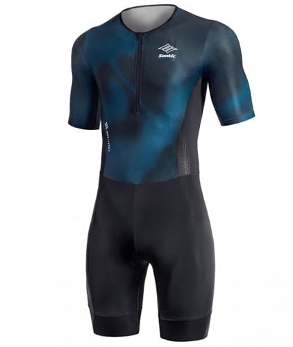 Santic Costume de triathlon pour homme rembourré en une pièce à manches courtes Pro vélo Skinsuit compétition de course Trisuit tenue de cyclisme, vert, XXL