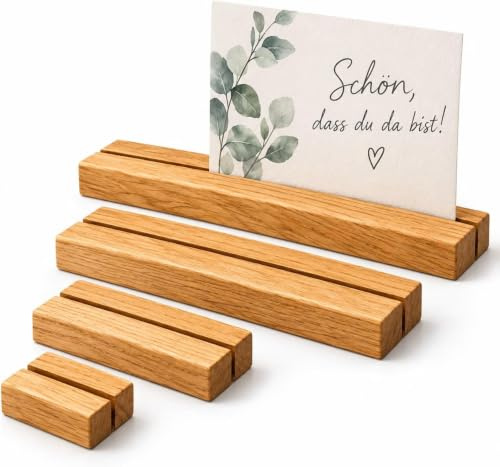 Generisch Premium Eichen Kartenhalter mit schräger Nut – 10/20/30/40 cm – Massives Holz – Für Fotos, Visitenkarten, QR-Code, Hochzeit, Restaurant, Marktstand & Büro – Stabiler Tischaufsteller (40 cm)