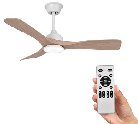 Ventilador de Techo Grande con Luz y Mando 132cm (52), Motor DC Silencioso, 3 Aspas plástico CON Efecto Madera Clara, LED Regulable, Estilo Nórdico para Salón, Blanco y Madera