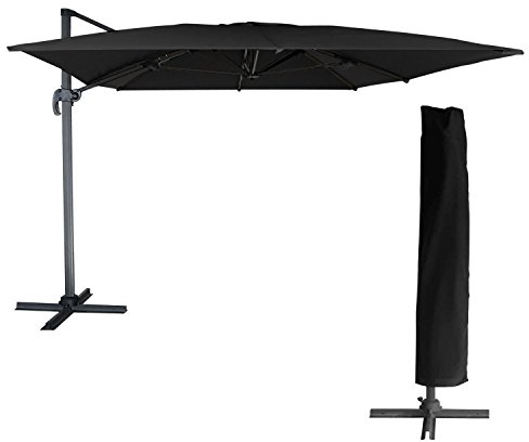 Happy Garden Sombrilla excéntrica Molokai Rectangular 3x4m Negro con manivela. Sombrilla excéntrica inclinable, Plegable y giratoria con Funda Protectora.