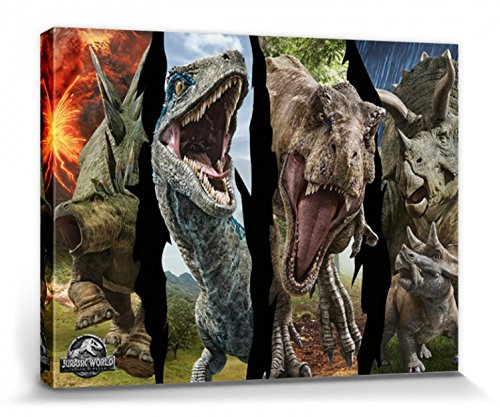 1art1 Jurassic World Poster Das Gefallene Königreich, Vier Dinosaurier Bilder Leinwand-Bild Auf Keilrahmen | XXL-Wandbild Poster Kunstdruck Als Leinwandbild 80x60 cm