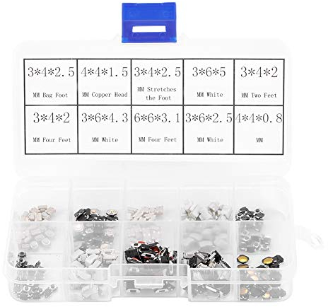 250 Pezzi Micro Interruttori tattile, 10 Valore Pulsante tattile Microinterruttore a pulsante Assortimento per auto Chiave telecomando con scatola