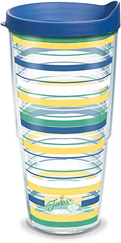 Tervis Fiesta Meadow Stripes Insulated Tumbler with Wrap and Blue Lid, 24 oz, Clear