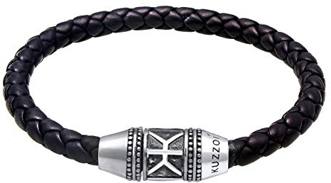 Kuzzoi Bracelet en cuir tressé noir « Bouddha » pour homme avec fermoir magnétique en argent sterling 925, largeur 29 mm, longueur 19-23 cm, 0201561119, Cuir,