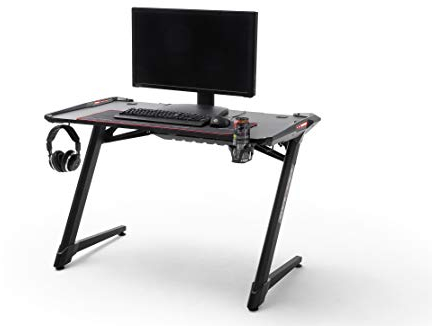 Robas Lund Gaming Tisch DX Racer 1 LED Farbwechselbeleuchtung Gaming Desk Schwarz Carbonlook, BxHxT 120x77x64 cm