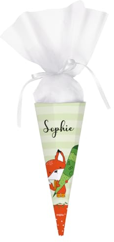 Striefchen® Fuchs Schultüte für Mädchen und Jungen mit Namen des Schulkindes zur Schuleinführung 28 cm