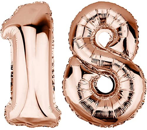 DekoRex Folienballon Rosegold 40cm Geburtstag Jubiläum Hochzeit Deko (Zahl 18)