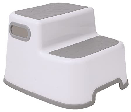 Straame Double Step Stool for Kids, Non-Slip 2 Step Stool for Toddlers with Built-in Handles, Step Stool for Potty Training, Bathroom and Kitchen, Sturdy and Practical Design (White)