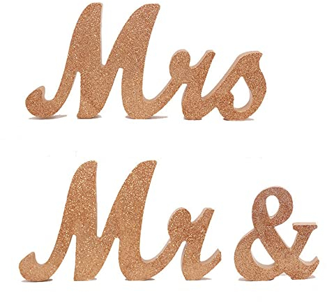 Duories Mr & Mrs Buchstaben aus Holz,Aufsteller Holz Mr & Mrs Zeichen Buchstaben Schriftzug Buchstabenschmücken für Hochzeitsdekorationen Hochzeitsfotos Tischdeko Geschenk-Dekor,Höhe 15cm,Champagner