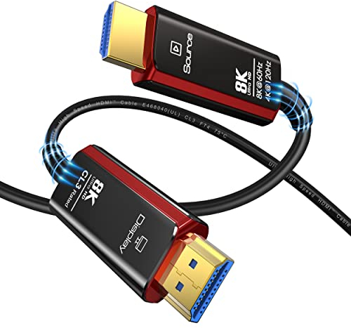 Cavo HDMI Fibra Ottica 10 metri 8K, Classificato CL3 Cavo HDMI 2.1 8K@60Hz 4k@120/144Hz, Altissima velocità 48Gbps Dynamic HDR, eARC, ARR, Dolby Atmos, Compatibile con PS5, Xbox X Series, UHD TV, PC