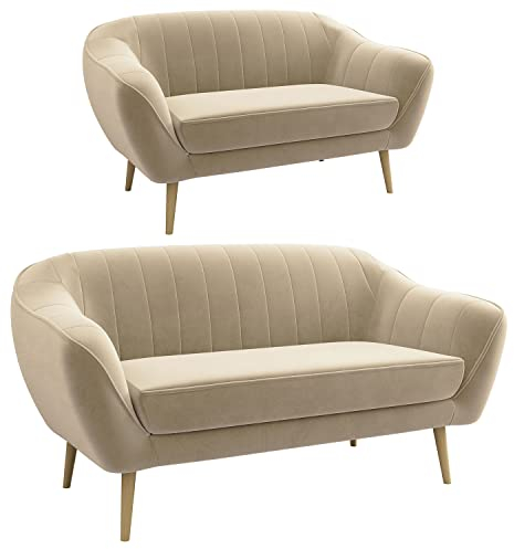 MKS MEBLE Moderne Sofa - Sofa Set 3+2 - Skandinavische Deko Polstersofa - Gaja Zwei Loungesofas - Fünf Personen Beige
