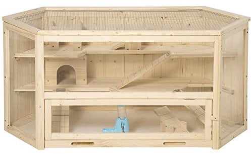 PawHut 3 Tier Wooden Hamster Cage Gerbil Play Centre w/Sliding Tray Ramps