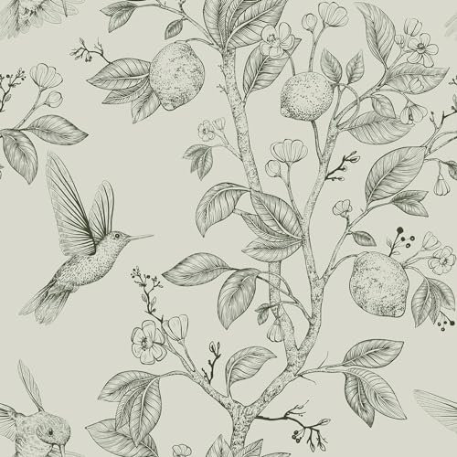 CHIHUT 17.7 inch × 236 inch Green Floral Peel and Stick Wallpaper Birds Self Adhesive Removable Wallpaper Waterproof Lemon Tree Floral Leaf Wall Decals Vinyl Prepasted for Bathroom Nursery Wall Decor