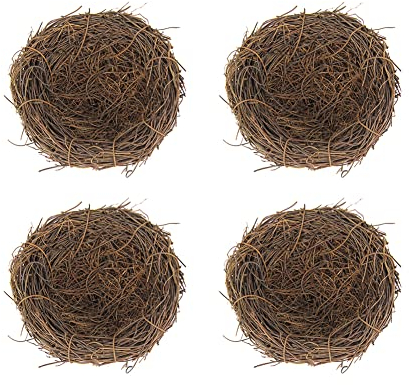 BYNYXI 4 Stück Rattan Vogelnest, 12cm Künstliches Osternest Schaum Wachteleier Festival Ostern Deko Handgemacht Frühling Zweige Rattan Nest für Ostern Tischdeko Basteln Foto Requisiten
