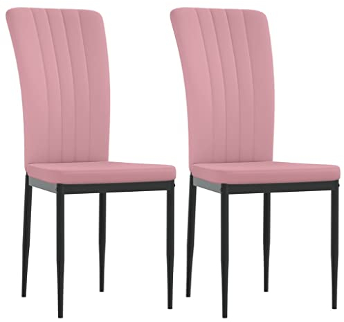 vidaXL Esszimmerstühle 2 STK., Esszimmerstuhl Hochlehner, Essstuhl Küchenstuhl Eisenrahmen, Polsterstuhl Stuhl für Esszimmer Küche, Rosa Samt