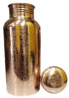 BUYERWELL Pure Copper Embossed Water Bottle 17 Oz Copper Bottle Water with Lid – Ayurvedic Copper Water Bottle – Copper Water Vessel - Small -Leak Proof - Shine Finish
