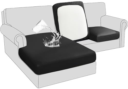 BXFUL Sofa Sitzkissenbezüge wasserdichte Leder Sofakissenbezüge Sofa Kissenbezüge Stretch Rückenlehnen Kissenbezug Couch Sofa Sitzbezug (Großer 3-Sitzer,Schwarz)