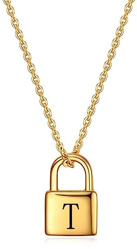SHANHE Clip Lock Necklace Personalized Lock Necklace Engraved Padlock Initial Necklace Minimalist Lock Necklaces Gift for Her-T,50cm
