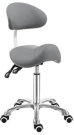 Antlu Sattelhocker mit Rückenstütze - Ergonomischer ästhetischer Sattelhocker für Friseur, Tattoo, Spa, Zahnarztpraxis (mit Rückenlehne, Grau)