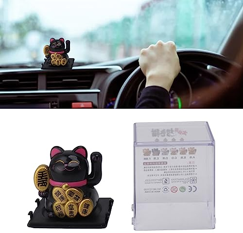 Glückskatze, Winkekatze, Solarbetrieben, Feng Shui, Niedliche Winkekatze, Glücksbringer, Reichtum, Einladende Katzen, Bezaubernde Schaukel, Glücksbringer, Glücksbringer, (Schwarz)