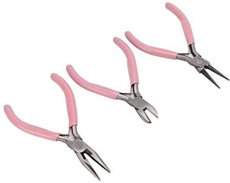 OKJHFD Pink Jewelry Pliers,3Pcs Round Needle Diagonal Nose Carbon Steel Sturdy Durable Pliers Set for Crafts DIY