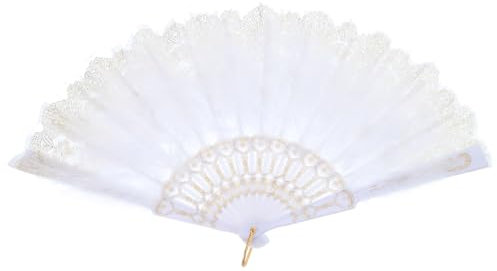 sourcing map Feather Hand Fan,White Vintage Folding Fan Feather Fan Handheld for Halloween Party Wedding Dancing Decoration
