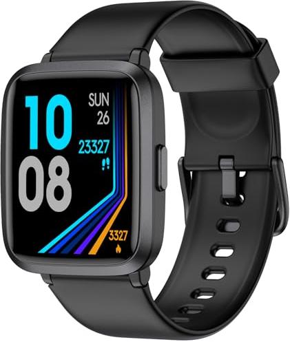 LETSACTIV Smartwatch Kompatibel mit iPhone und Android-Handys, Fitnessuhr mit Herzfrequenz- und Schlafmonitor, IP68 wasserdichter Fitness-Tracker für Frauen, Männer, tiefschwarz