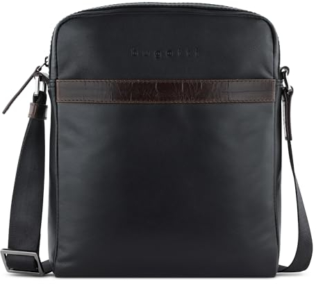 bugatti Corso DeLuxe Schultertasche RV aus echtem Leder, Messenger Bag in Schwarz
