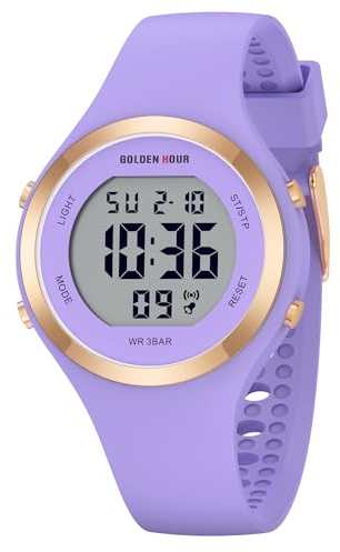 GOLDEN HOUR Orologio sportivo da donna, digitale, con cinturino in silicone, impermeabile, colore: viola, Viola