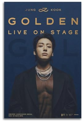 AURX Jungkook Goldenes Poster auf der Bühne, Wandkunst, Leinwandgemälde, Wohnzimmer, Schlafzimmer, Heimdekoration, Büro, Wandposter, Fitnessstudio, Kunstmalerei, 30 x 45 cm