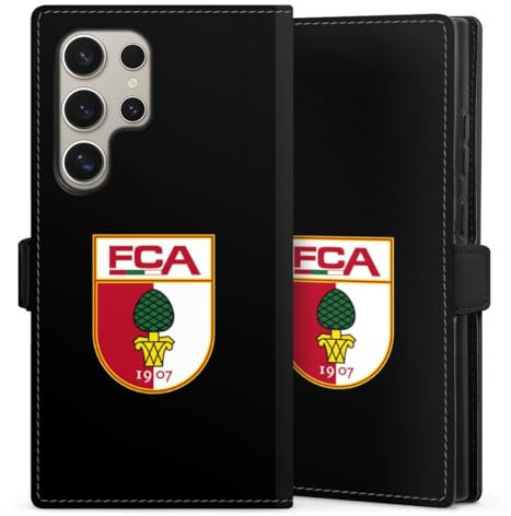 DeinDesign Klapphülle kompatibel mit Samsung Galaxy S24 Ultra Handyhülle aus Kunst Leder schwarz Flip Case FC Augsburg Wappen FCA