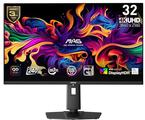 MSI MAG 321UPX QD-OLED, 32 4K UHD Quantum Dot OLED Gaming Monitor, 3840 x 2160, 0.03ms, 240Hz, True Black HDR 400, 90W USB Type C, HDMI, DP Port