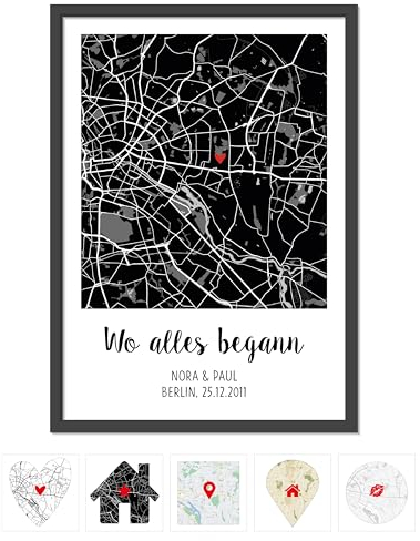 OWLBOOK® Personalisierte Geschenke für Frauen | Wo alles begann Bild mit Landkarte & Koordinaten | Geburtstagsgeschenke für Frauen | Hochzeitsgeschenk Hochzeit Jahrestag Einzug Schwarze Papier