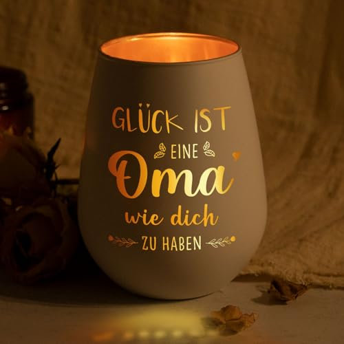 Juratar Oma Geschenk, Windlicht mit Gravur Geschenke für Oma, Teelichthalter Geburtstagsgeschenk für Oma Schwiegermutter, Graviertes Windlicht aus Glas Muttertagsgeschenk