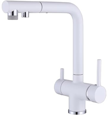 Grifo Cocina 3 Vias Osmosis Extraible Latón 2 Asas Grifo Fregadero Cocina-Blanco