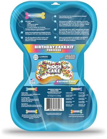 Pooch Cake Dog Birthday Cake Kit – Geburtstagskuchengeschmack mit Streuseln – mikrowellengeeignete Hundekuchenmischung, Hunde-Zuckergussmischung und hundesichere Streusel – hergestellt in den USA –
