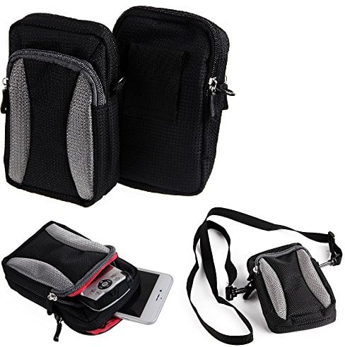 K-S-Trade Qualitativ & Innovativ Fototasche Für Panasonic Lumix DC-TZ96D Gürtel-Tasche Holster Umhänge Tasche Kameratasche, Schwarz-grau