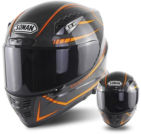 ZXJDP Leichter Integralhelm aus Kohlefaser mit leuchtendem Effekt,DOT/ECE Doppelvisier Motorradhelm,Cooler Jethelm Roller-Helm Scooter-Helm Moped Mofa-Helm für Männer Frauen,Black red d,L