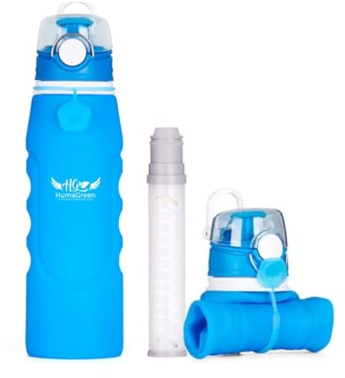 Gourde Filtrante Humagreen – Filtre à Eau Portable Réutilisable pour Voyage, Randonnée, Trekking, Camping, Survie – Kit Purificateur d'Eau Léger et Durable (Bleu)