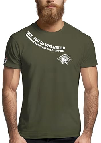 NORDGARD Viking T-Shirt Odins Wölfe in Khaki I Größe 3XL I Herren Tshirt aus 100% Baumwolle I Wikinger T-Shirt I Shirt nordische Mythologie I Ideal für Freizeit & Sport I Oeko-TEX Zertifiziert