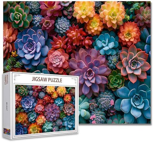 Tucocoo 1000-teiliges Puzzle für Erwachsene, bunte Sukkulenten, Malpuzzle, lebendige Blumen, Kunst, 1000 Teile, Puzzles für anspruchsvolle Familienaktivitäten, DIY-Puzzle, Wanddekoration, Geschenke