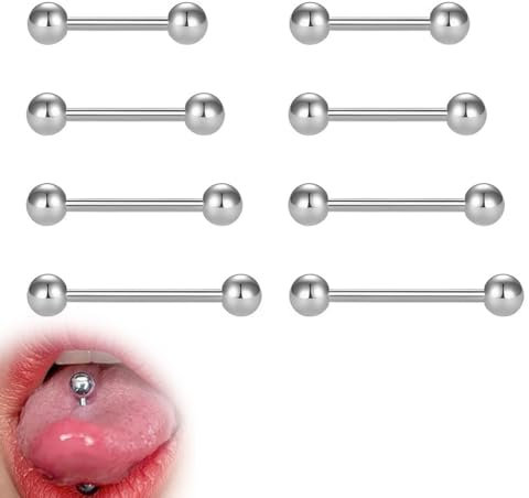 SULIUDAJI Langue Barre Téton Anneaux 14G Acier Inoxydable Droite Barbell Piercing Bijoux 12Mm 14Mm 16Mm 18Mm