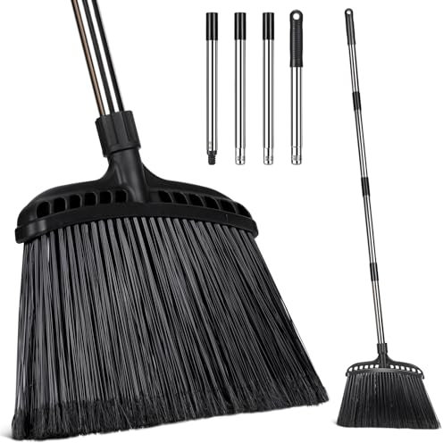 Scopa per Esterni, Masthome Scopa Industriale Resistente con Manico Allungabile da 142cm, Scope da Esterno Interni per Spazzare Patio, Garage, Terrazza, Atrio, Cortile (Nero)