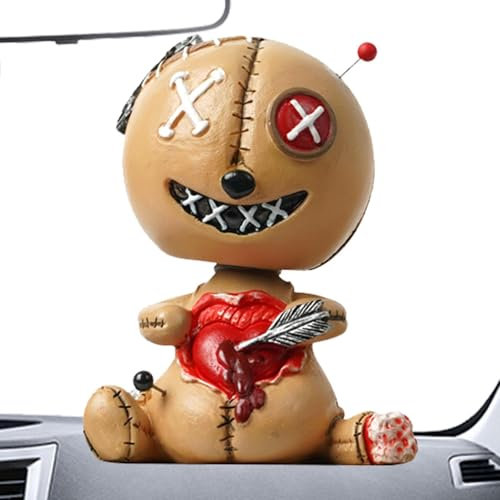 Voodoo-Puppe mit schüttelndem Kopf – Fluch-Puppe aus Harz, Dekoration für das Armaturenbrett | Halloween-Wackelkopf-Spielzeug, Auto-Innenraum-Armaturenbrett-Ornament-Spielzeug für Auto, Fensterbank, W
