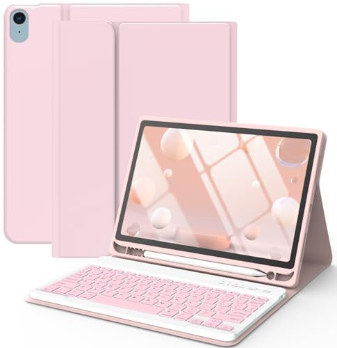 Funda con Teclado para iPad Air 11/5ª y 4ª Gen 10.9 2022/2020, Auto Sleep & Wake, Teclado QWERTY Español, Funda con Portalápices Bluetooth Magnético Desmontable para iPad Pro 11 2018 (Rosa)