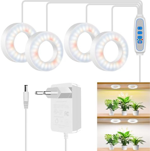 Kullsinss Pflanzenlampe led, Decken Grow Light, 192 LEDs Vollspektrum Pflanzenlicht für Zimmerpflanzen mit DC Adapter, Wachstumslampen mit 6/12/16 Stunden, 3 Lichtmodi, 10 Helligkeit (4-Kopf)