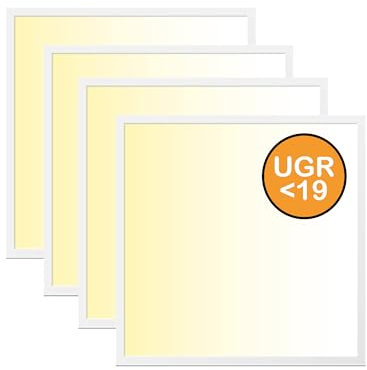 WSU Lights 4x LED Panel, Deckenleuchte, 62x62cm, 4400lm, Warmweiß 3000K blendfrei UGR<19, 40W, inkl. Trafo, Rasterleuchten, Einlegeleuchte, Büroleuchten (3000K, 4)