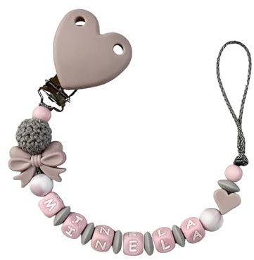Schnullerkette mit Namen Mädchen altrosa rosa grau Herz