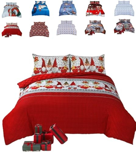 TheWhiteWater Limited Christmas Magical Gnomes| a mythological creature Double Bed DUVET SET – 3D Print – Premium Quality Polycotton Reversible XMAS Bedding Lining Set + Pillow Cases (Gnomes, Double)